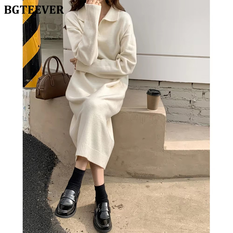 Winter Clothing H&M - BGTEEVER فستان نسائي فضفاض ذو كشكشة