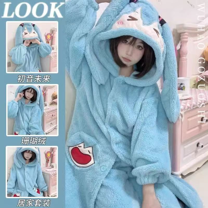 Winter Clothing Korea - بيجامة ميكو الأنمي اللطيفة للشتاء، طقم