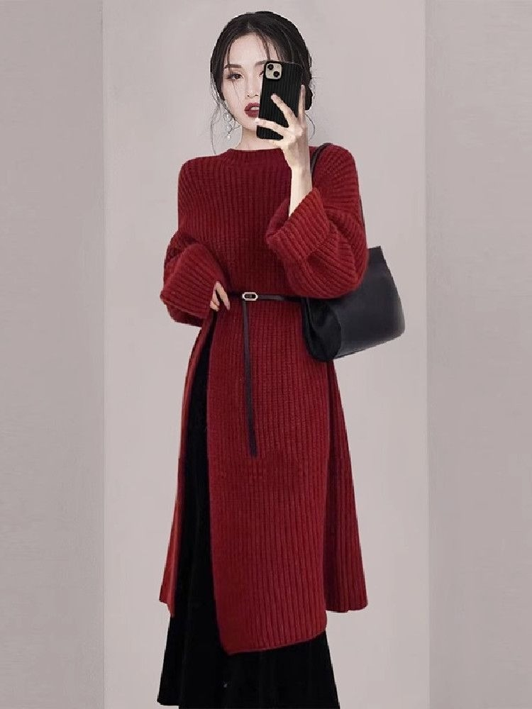فستان نسائي أنيق أحمر محبوك لل - مراجعة Winter Clothing H&M وسعره
