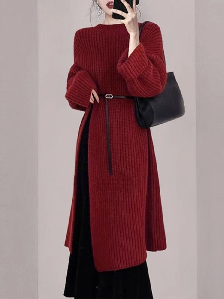 فستان نسائي أنيق أحمر محبوك لل - مراجعة Winter Clothing H&M وسعره